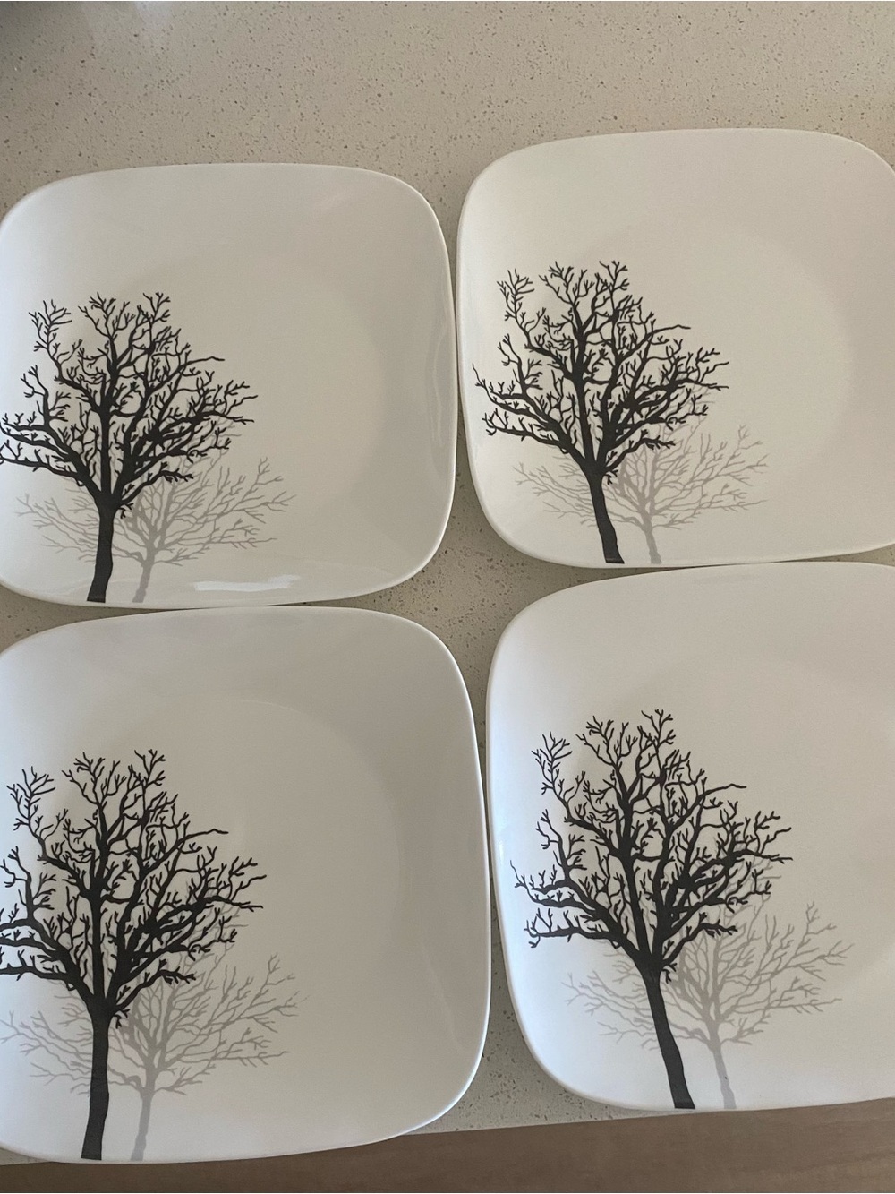 Corelle Timber Shadows Dinner Plates with Black Tree Silhouette - Set of 4